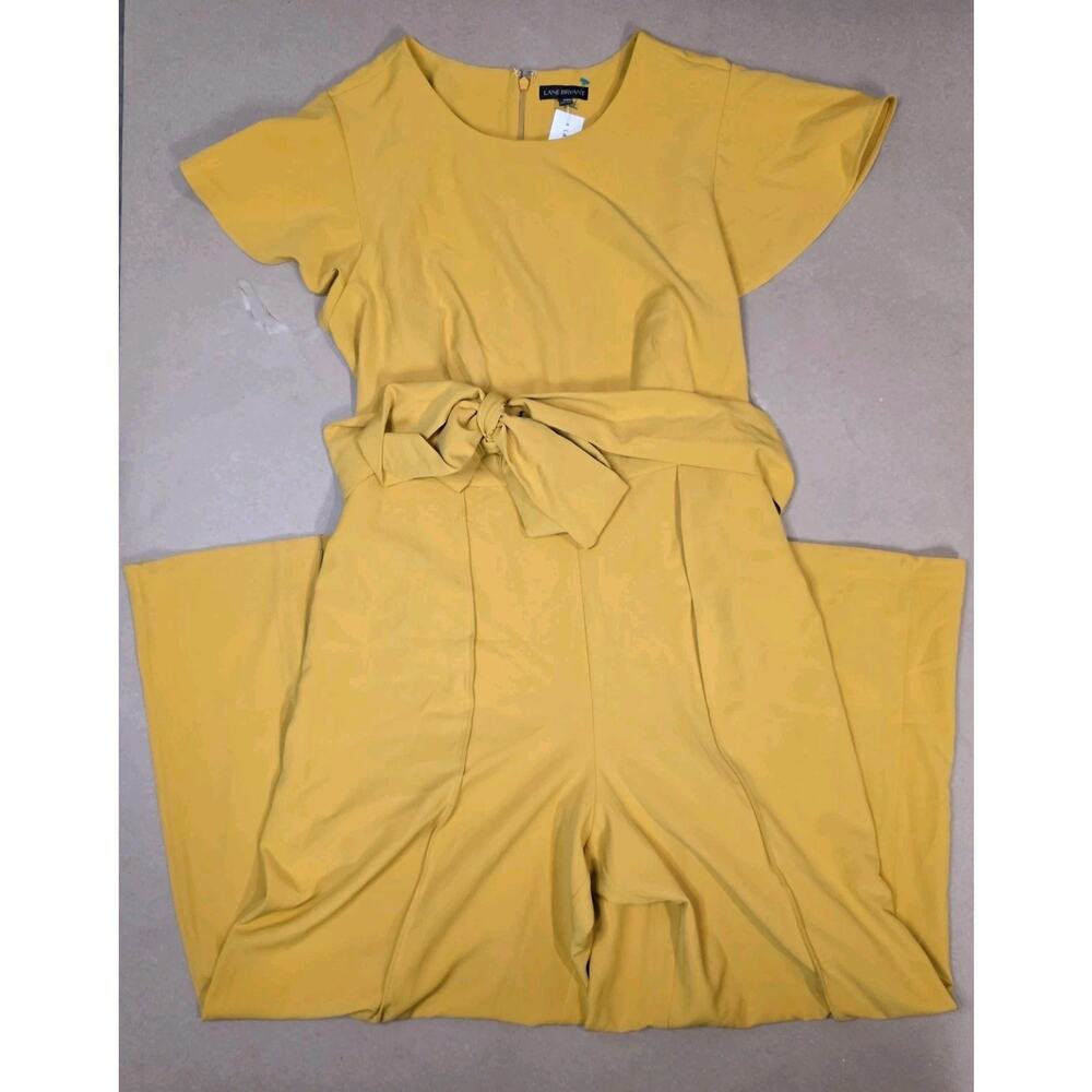Lane Bryant 18 Lena Seamed Wide Leg Jumpsuit Flutter Sleeve mustard Belted NWT - Picture 2 of 13